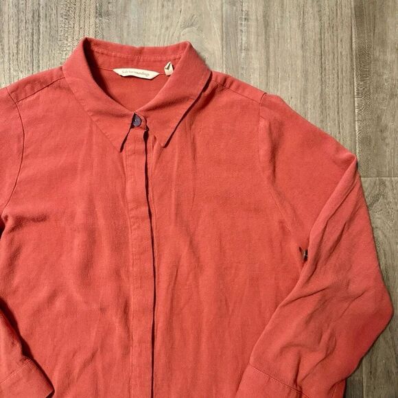 Soft Surroundings Tunic Top Orange Cotton Gauzy Button Up Shirt Over Sized Long - Picture 2 of 7